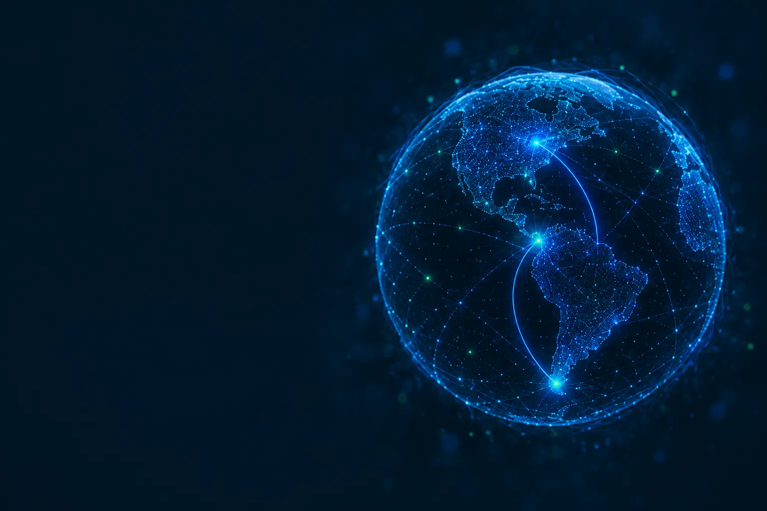 A glowing globe with connected nodes across the Americas